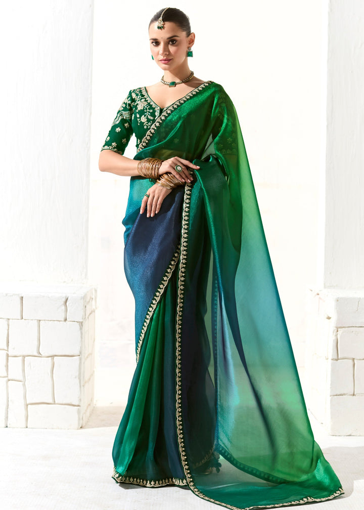 Pine Green Organza Tissue Silk Saree