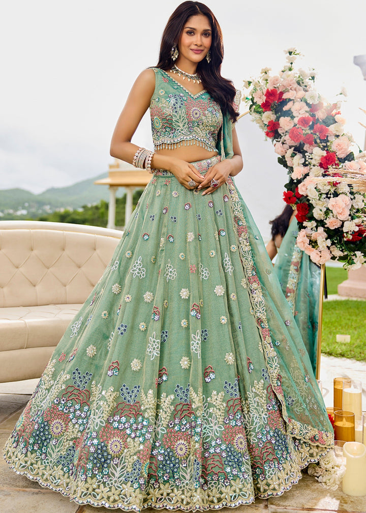 Limegreen Satin Silk Lehenga Choli