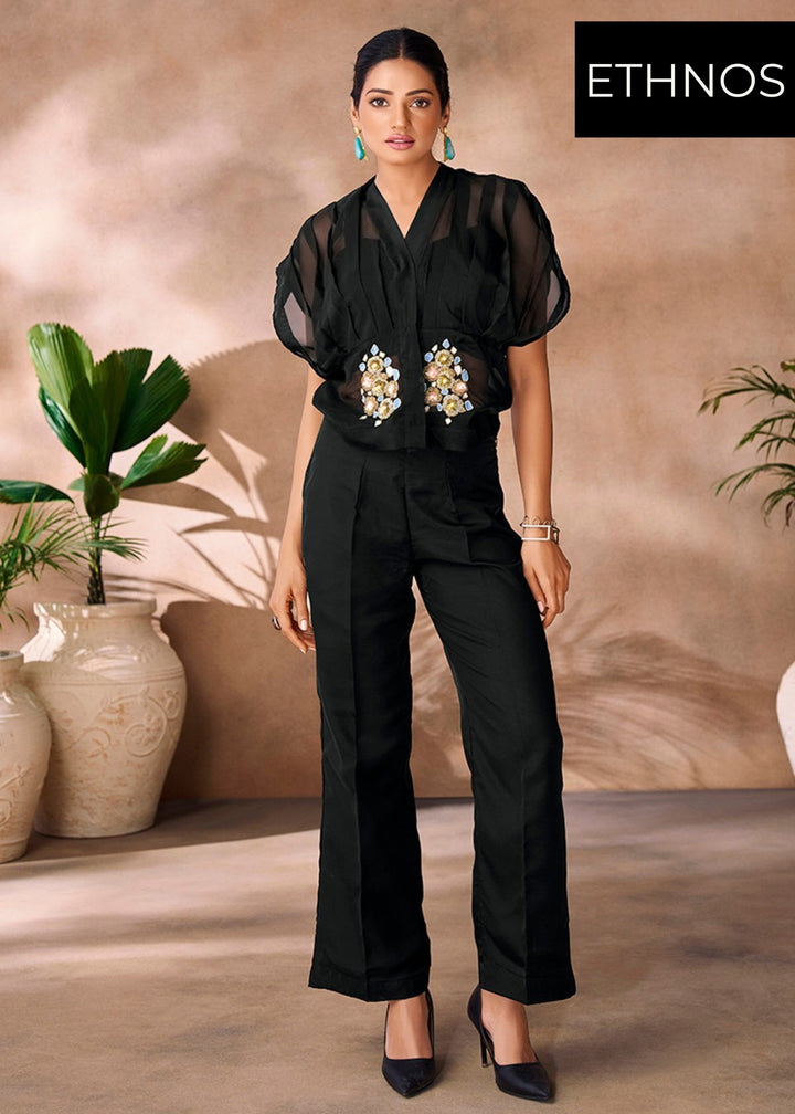 Black Handwork Organza Co-ord Set