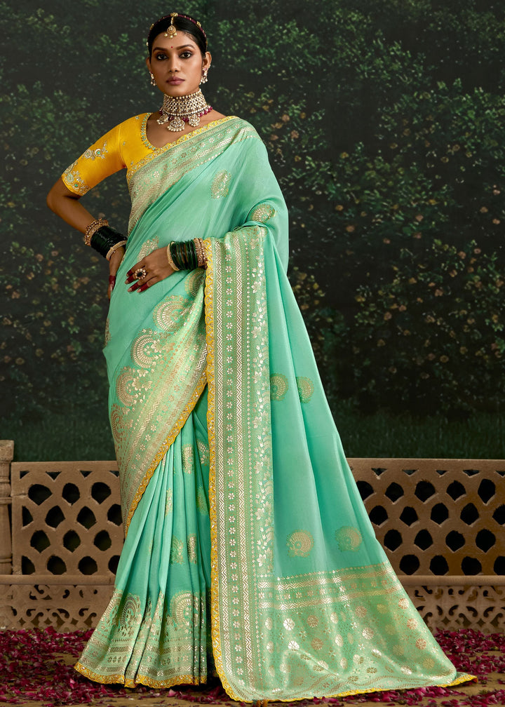 Pastel and Yellow Viscose silk Saree