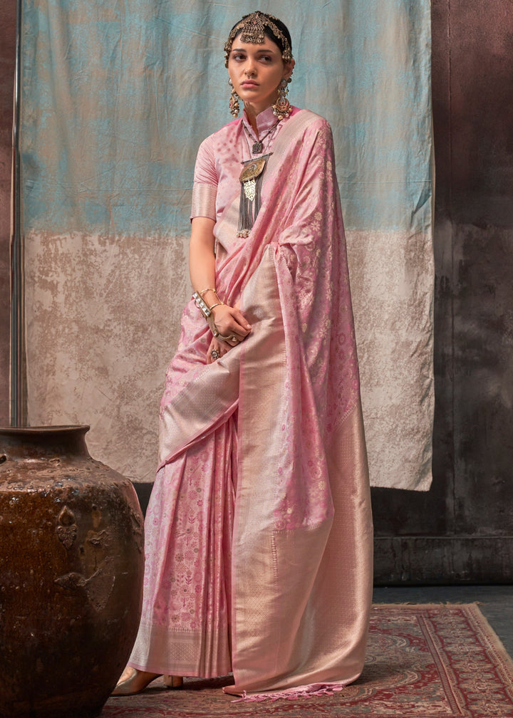 Soft Pink Satin Silk Saree