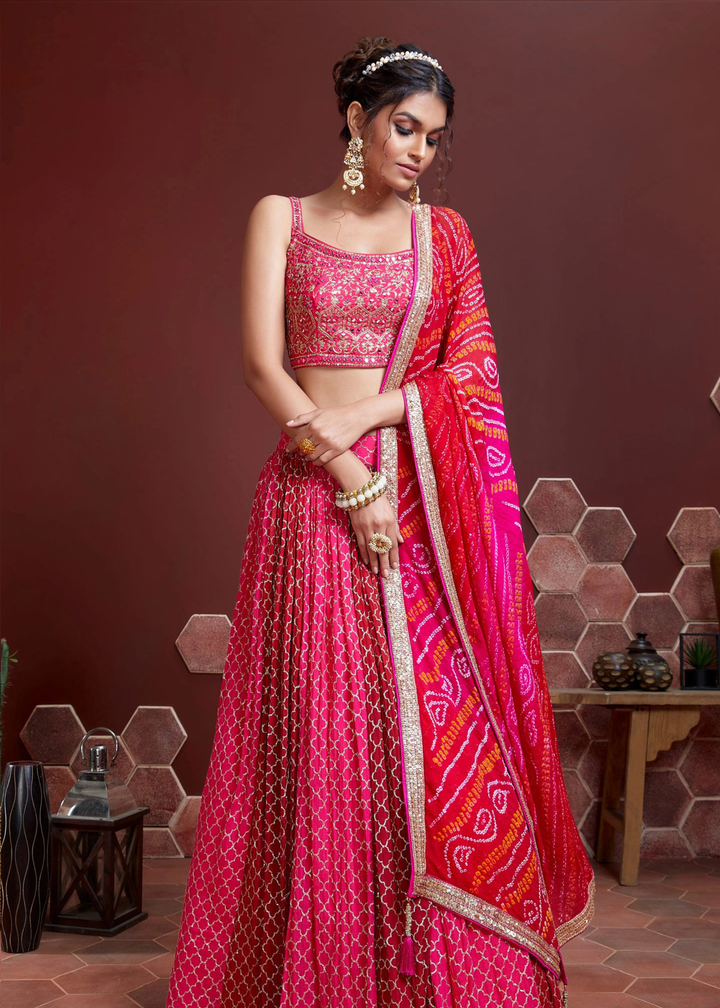 Magenta Pink Chinon Silk Lehenga Choli with Sequins & Mirror work