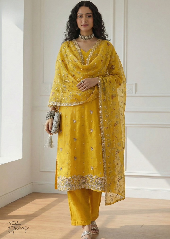 Mustard Yellow Organza Salwar Suit