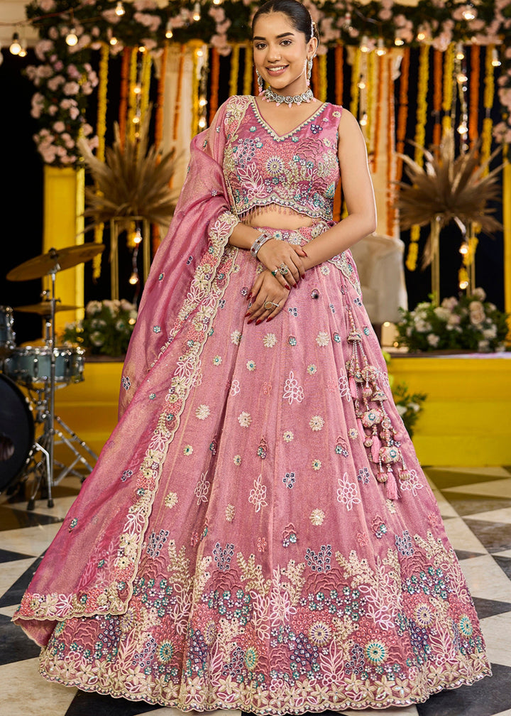 Pink Satin Silk Lehenga Choli