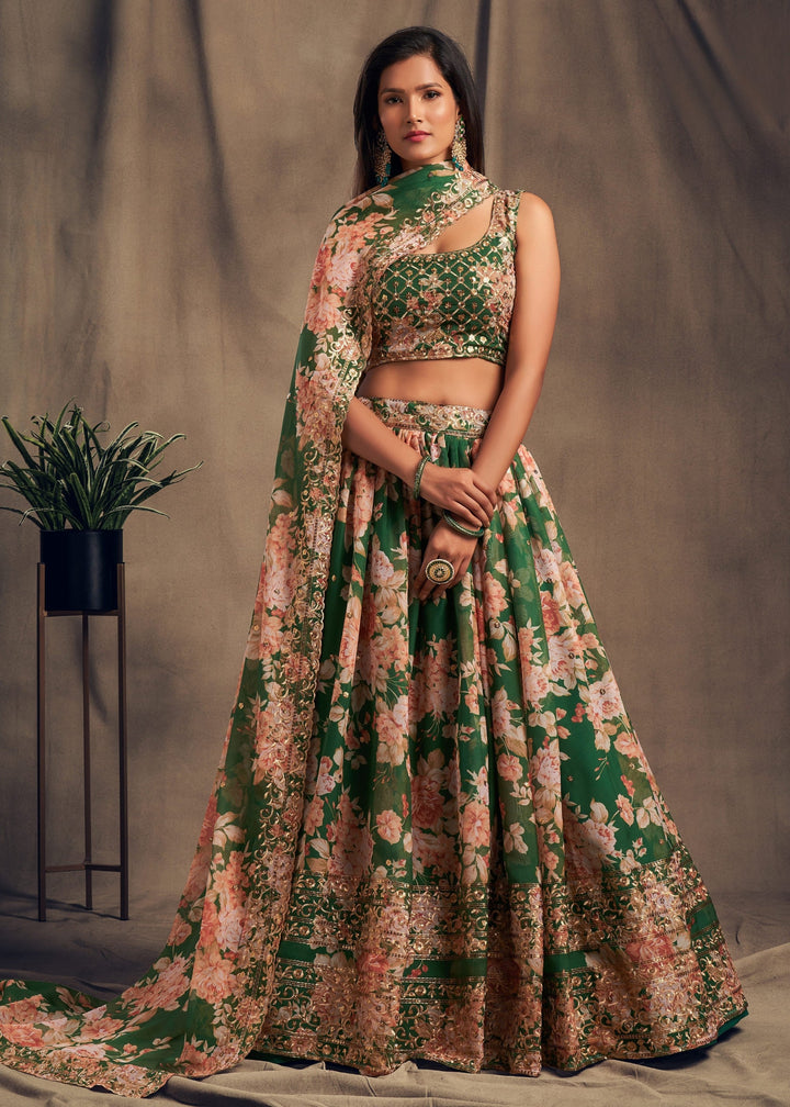 Green Organza Lehenga with Dupatta