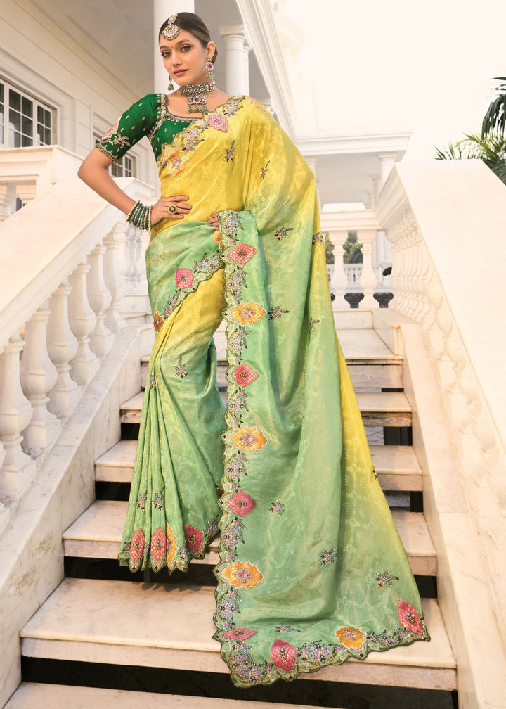 Lemon Green Crepe Silk Saree