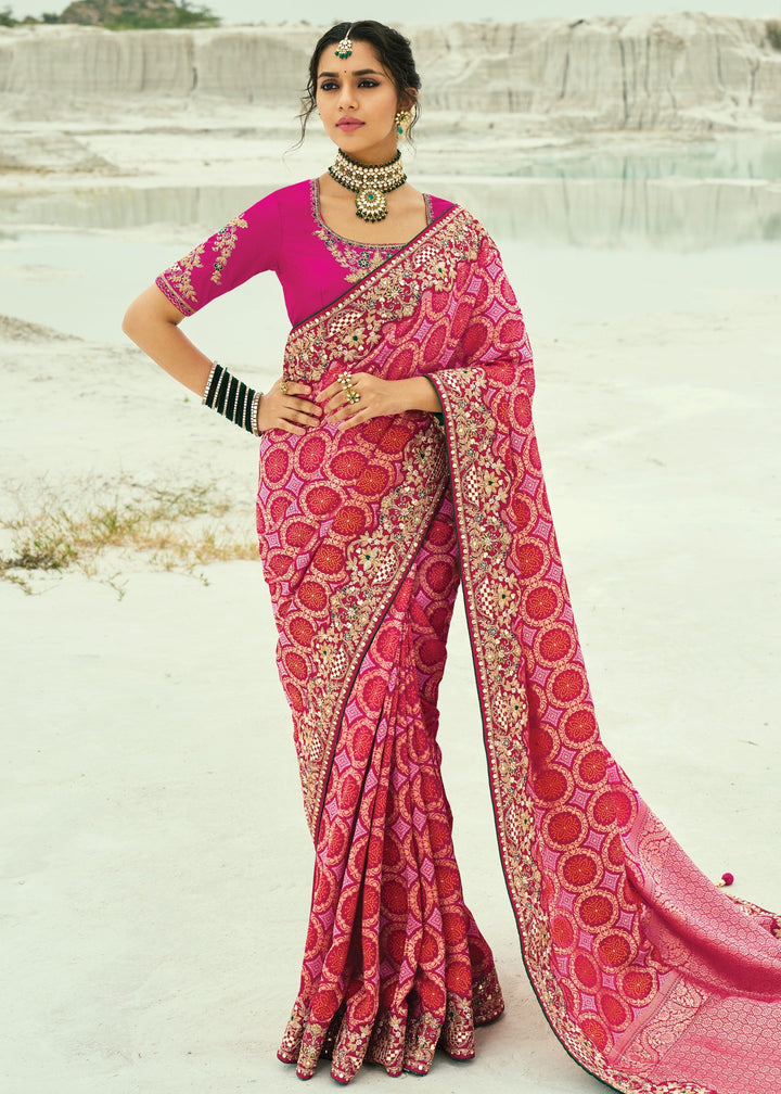 Rani Pink Georgette Bandhej Saree