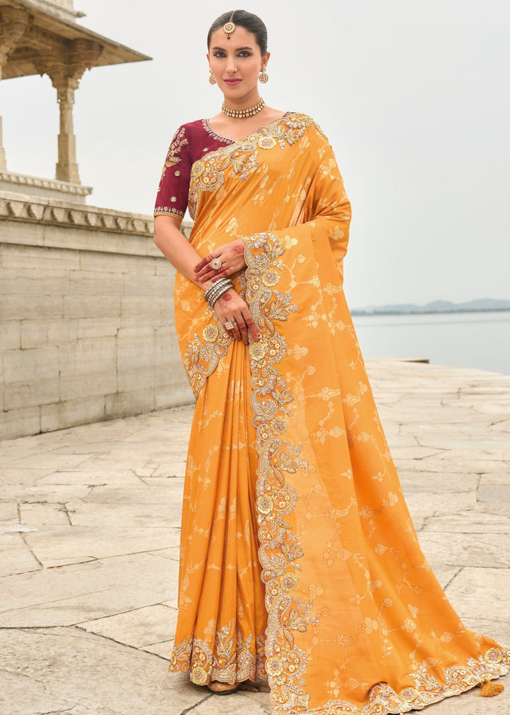 Orange Viscose Tissue Silk Saree