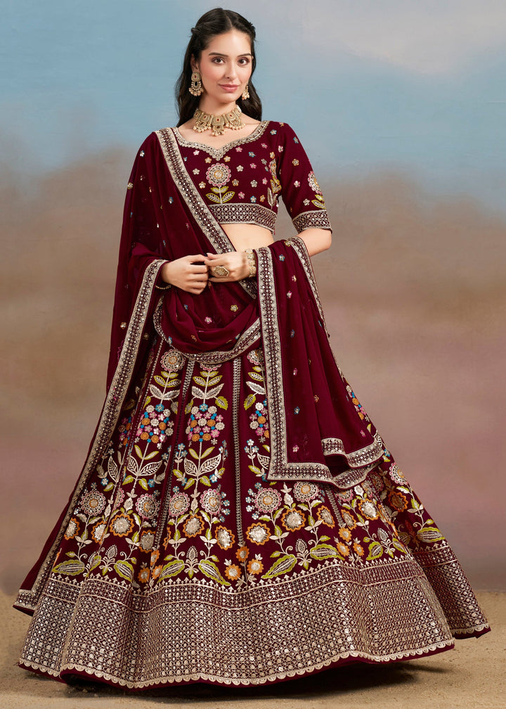 Maroon Georgette Lehenga With Dupatta
