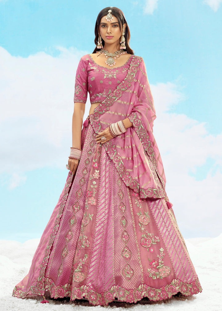 Lavender Silk Lehenga With Cut Work Border