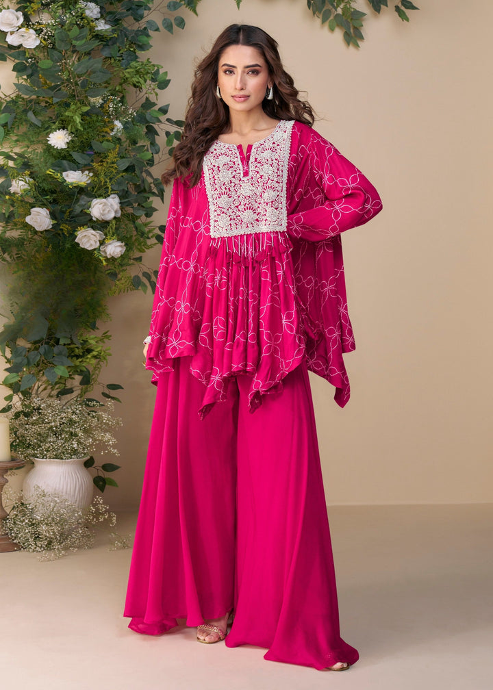 Bright Fuchsia Pink Premium Chinon Silk Kurta with Pant
