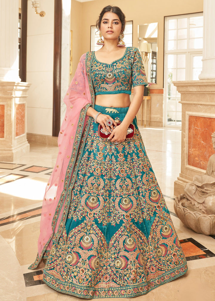 Cerulean Blue Velvet Lehenga Choli