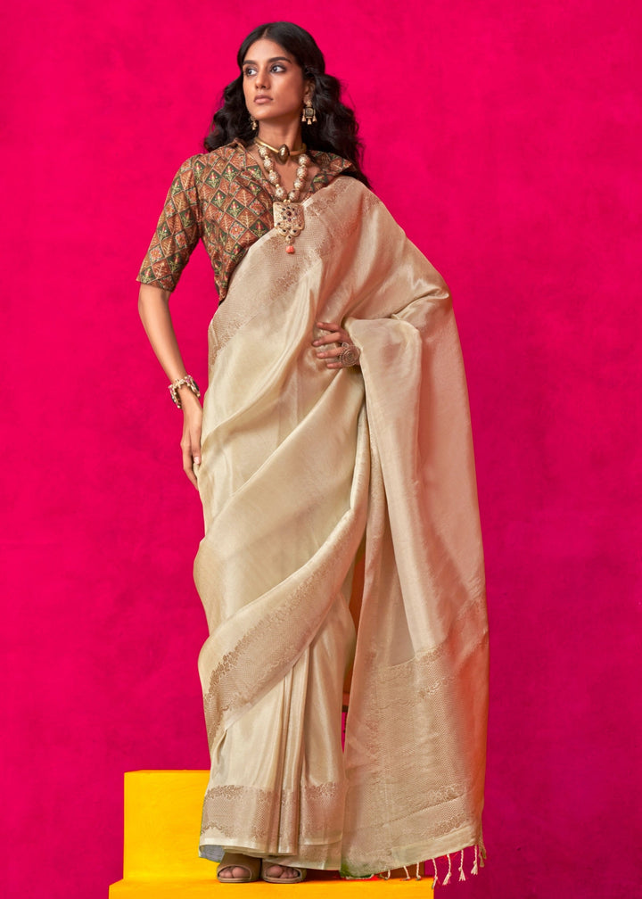 Beige Tissue Silk Saree