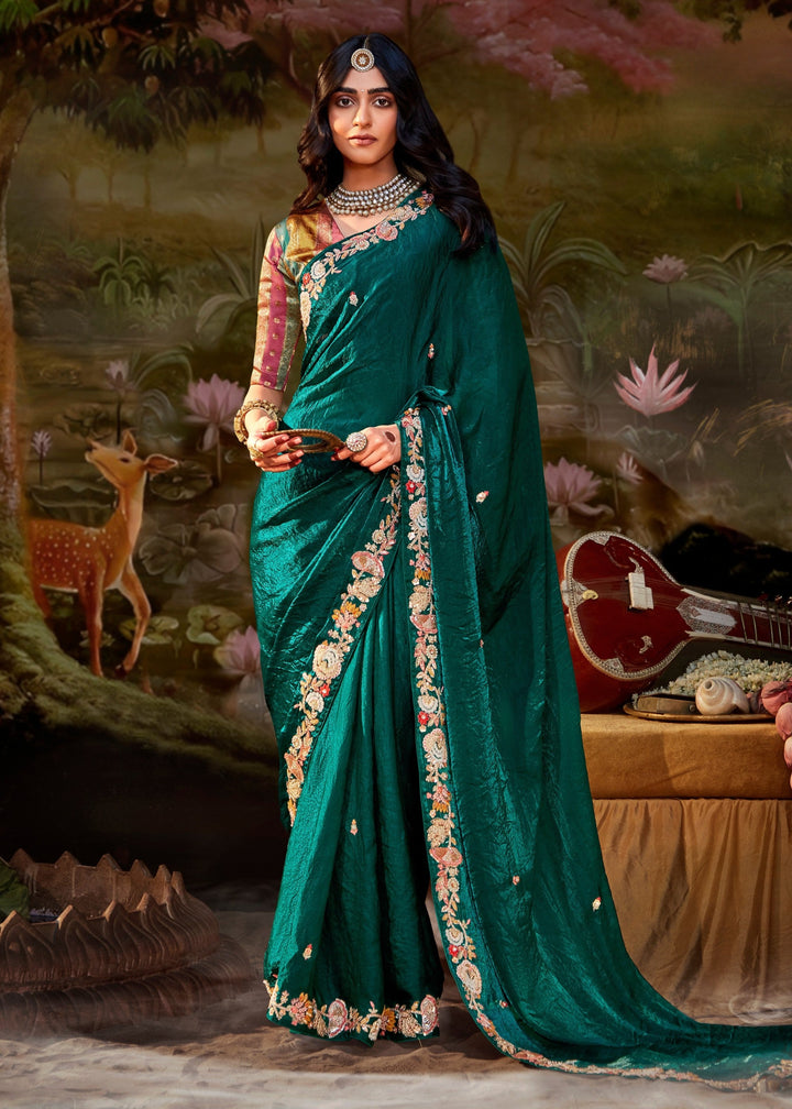 Multi-Shade And Green Cotton Silk Saree