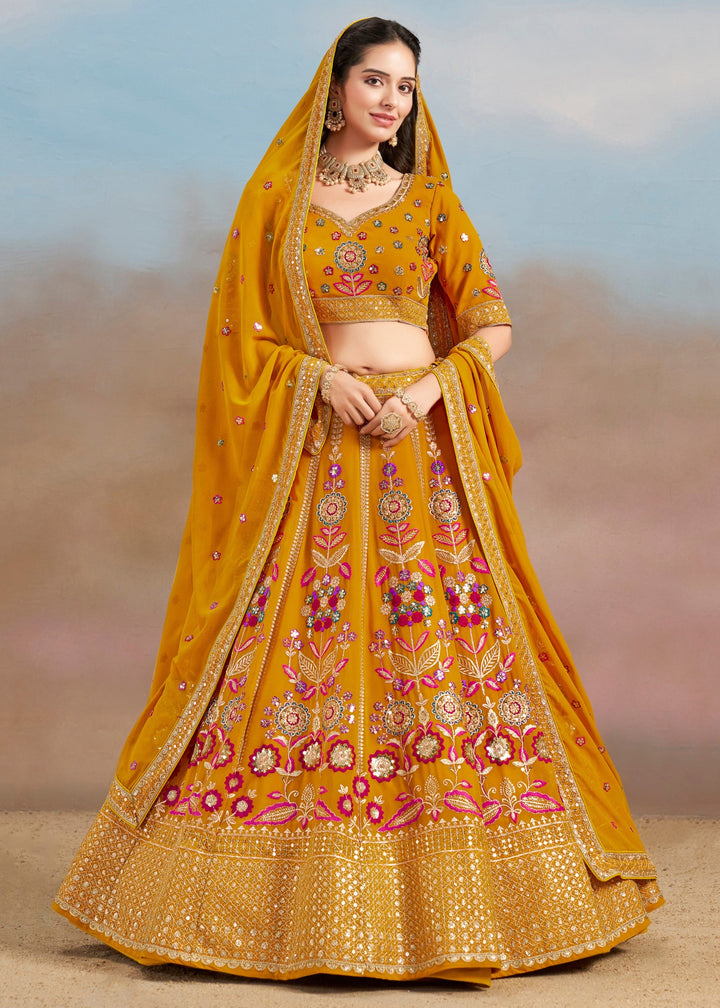 Yellow Georgette Lehenga With Dupatta