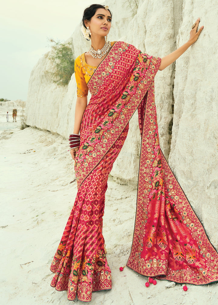French Pink Georgette Bandhej Saree