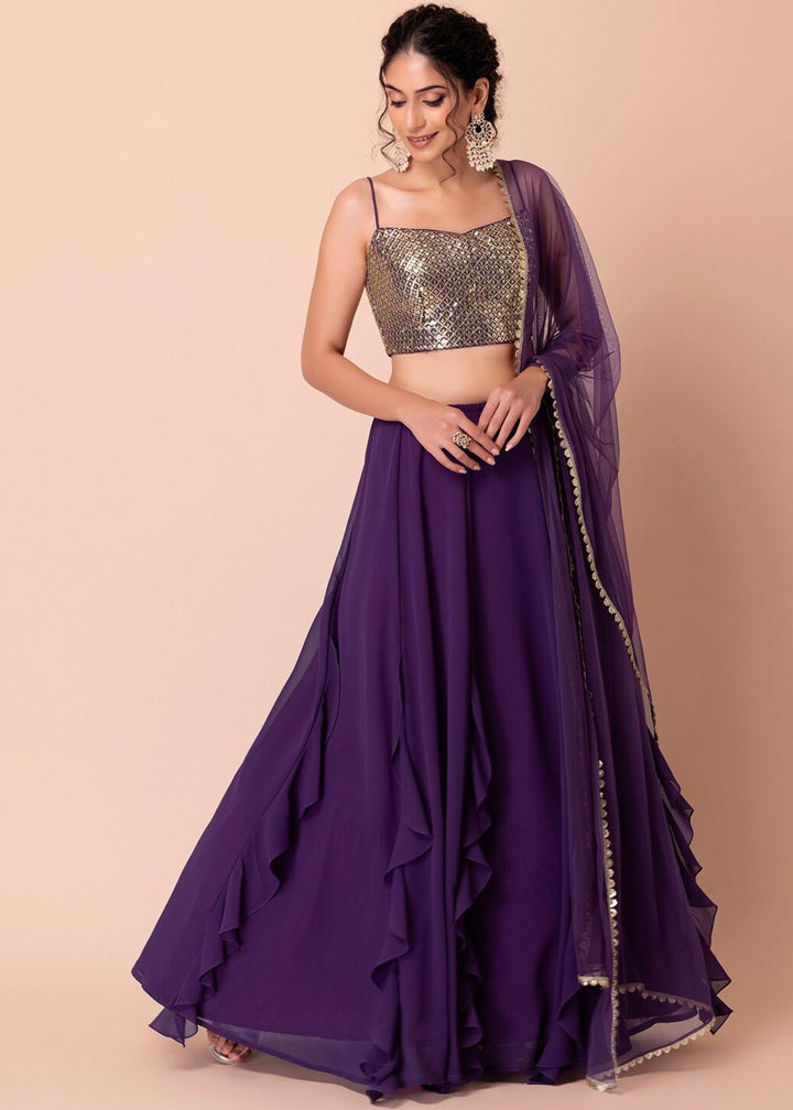 Rasin Purple Georgette Lehenga Choli With Sequins And Thread Embroidery Work