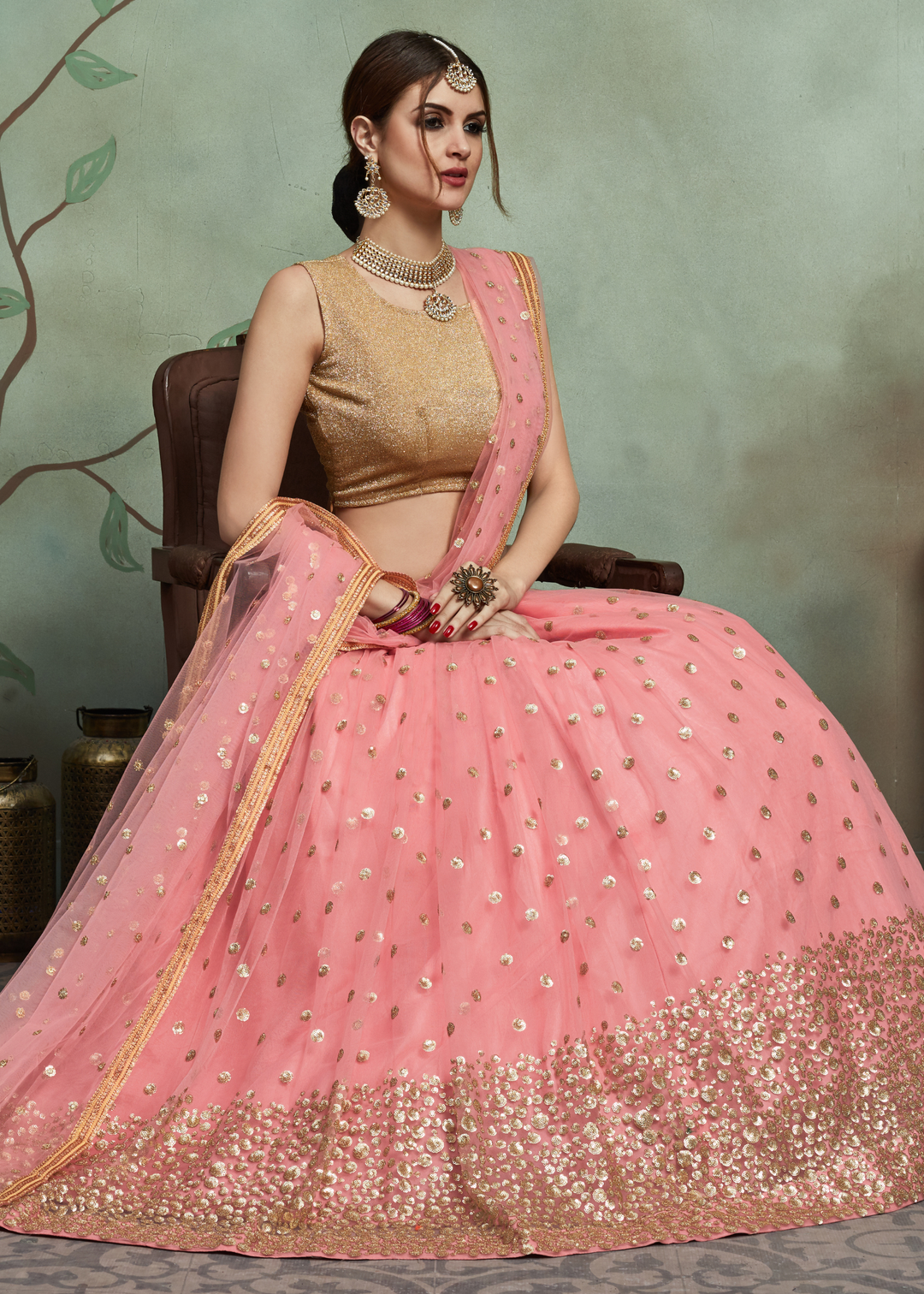 Rouge Pink Designer Soft Net Lehenga Choli with Sequins work