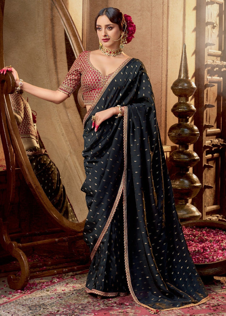 Black Viscose Crepe Silk Saree