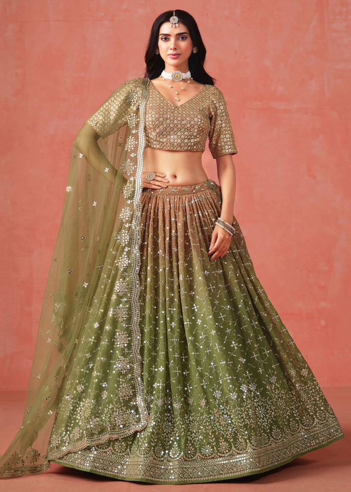 Mehndi Sequins Zari Embroidered Work Georgette Lehenga