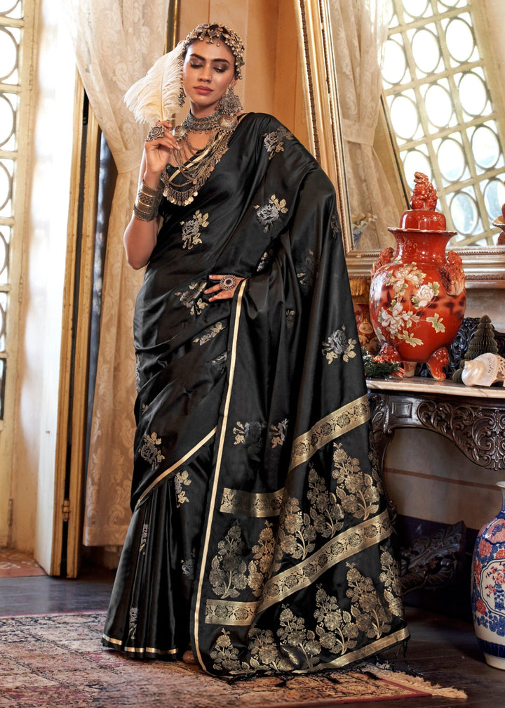 Black Satin Silk Saree