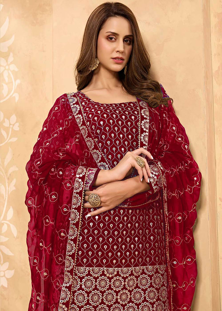 Cerise Pink Georgette Metti with Zari work Sharara Suit
