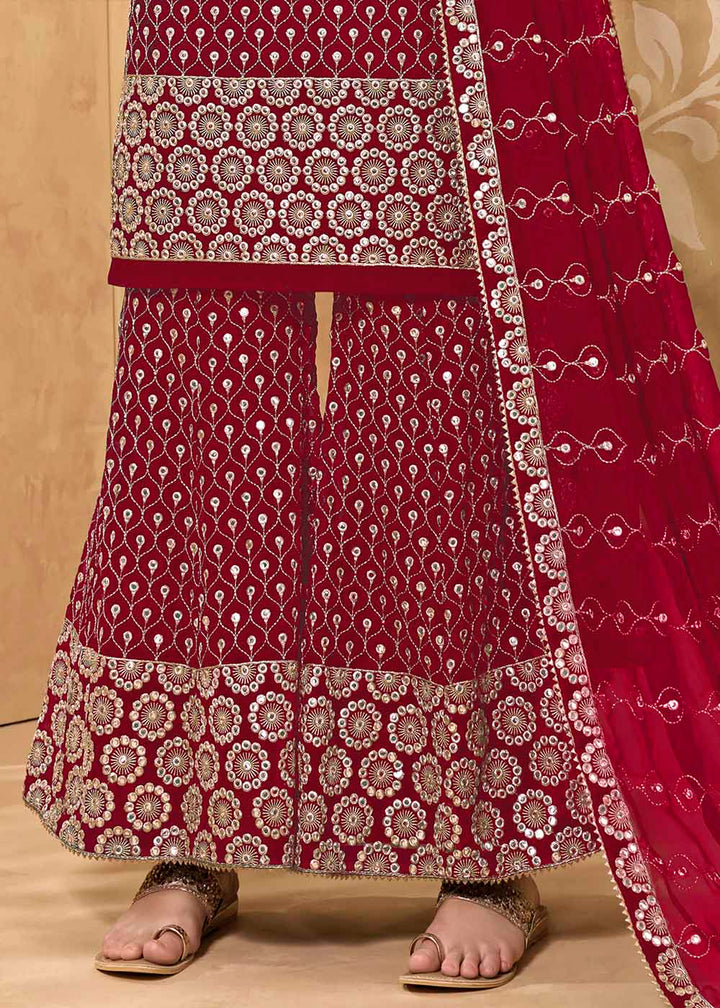 Cerise Pink Georgette Metti with Zari work Sharara Suit
