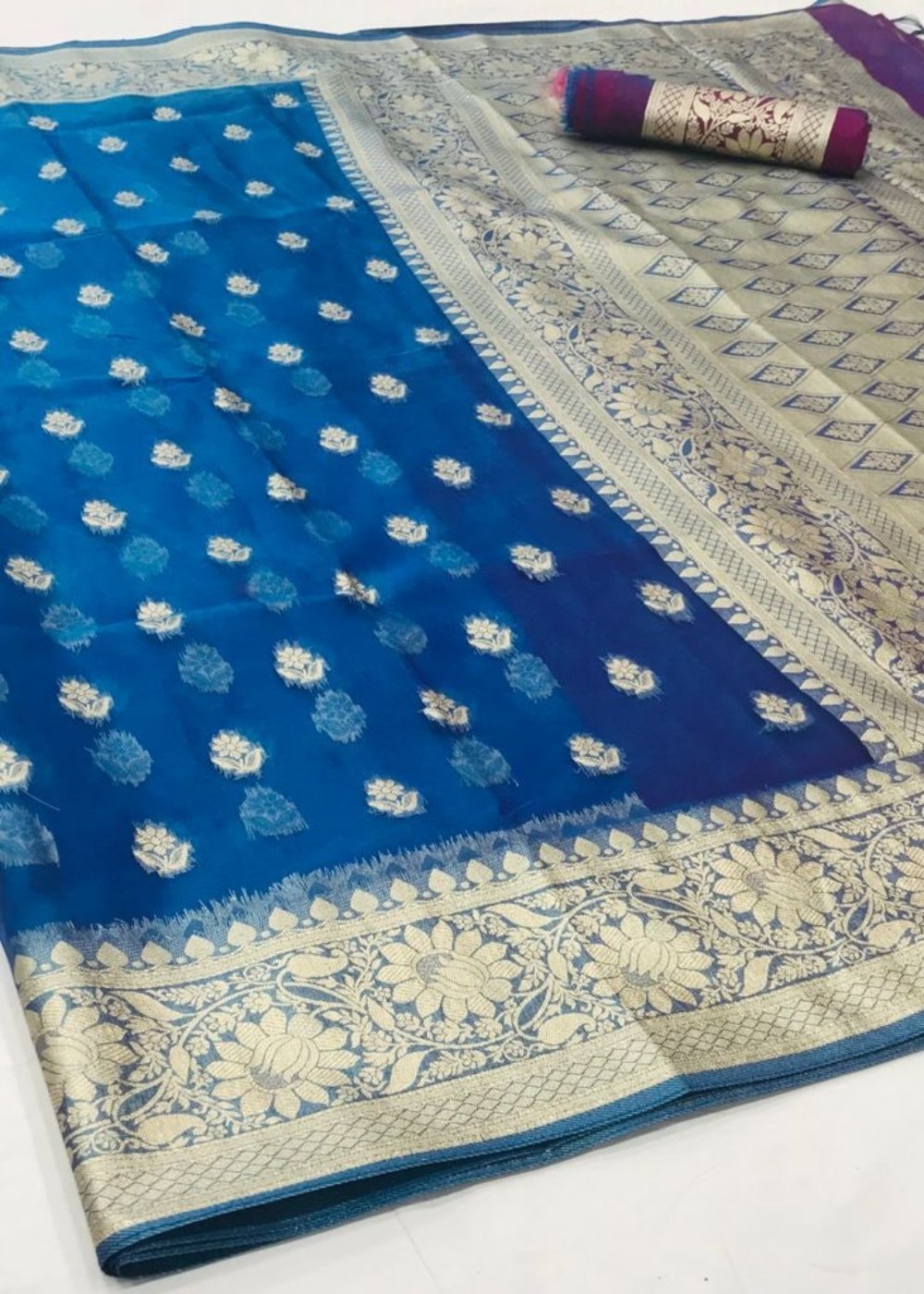 Egyptian Blue Organza Silk Saree