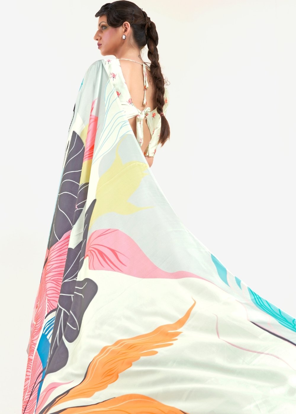 Multi Colored Printed Satin Crepe Saree