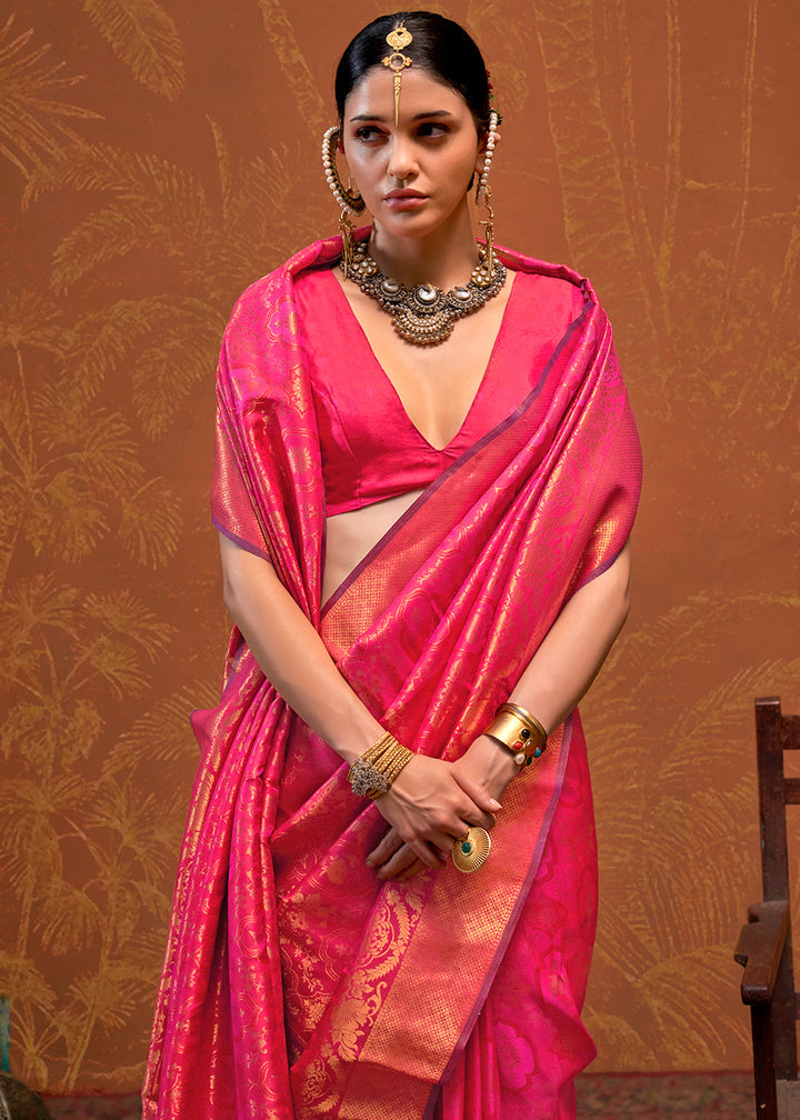 Shades Of Orange and Pink Handloom Woven Designer Silk Saree