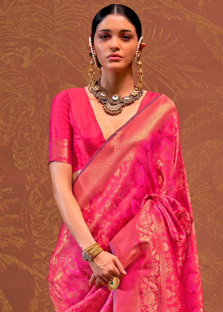 Shades Of Orange and Pink Handloom Woven Designer Silk Saree