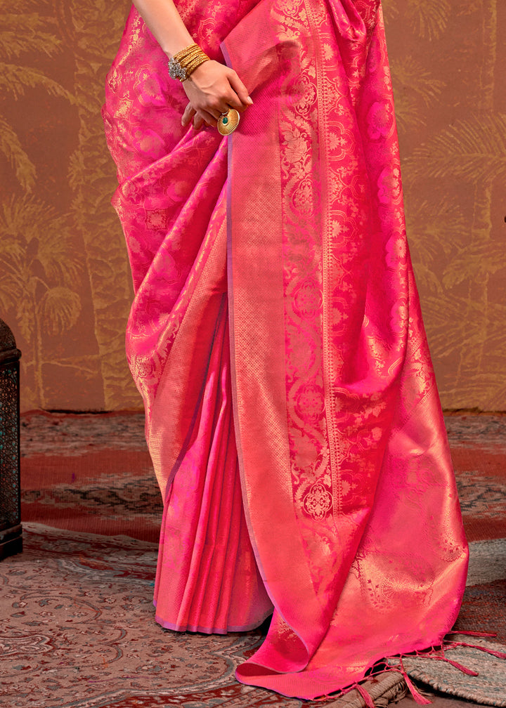 Shades Of Orange and Pink Handloom Woven Designer Silk Saree