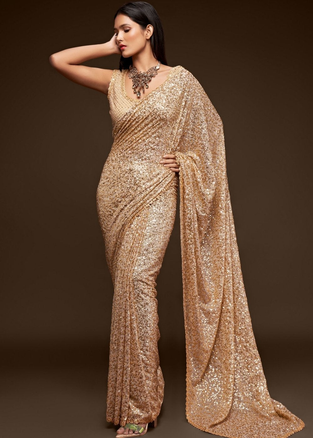 Ivory White Designer Georgette Saree