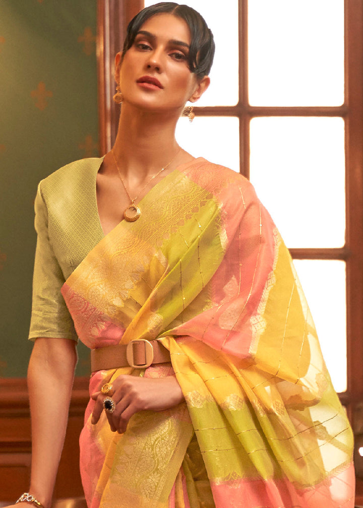 Green Multicolour Organza Silk Saree