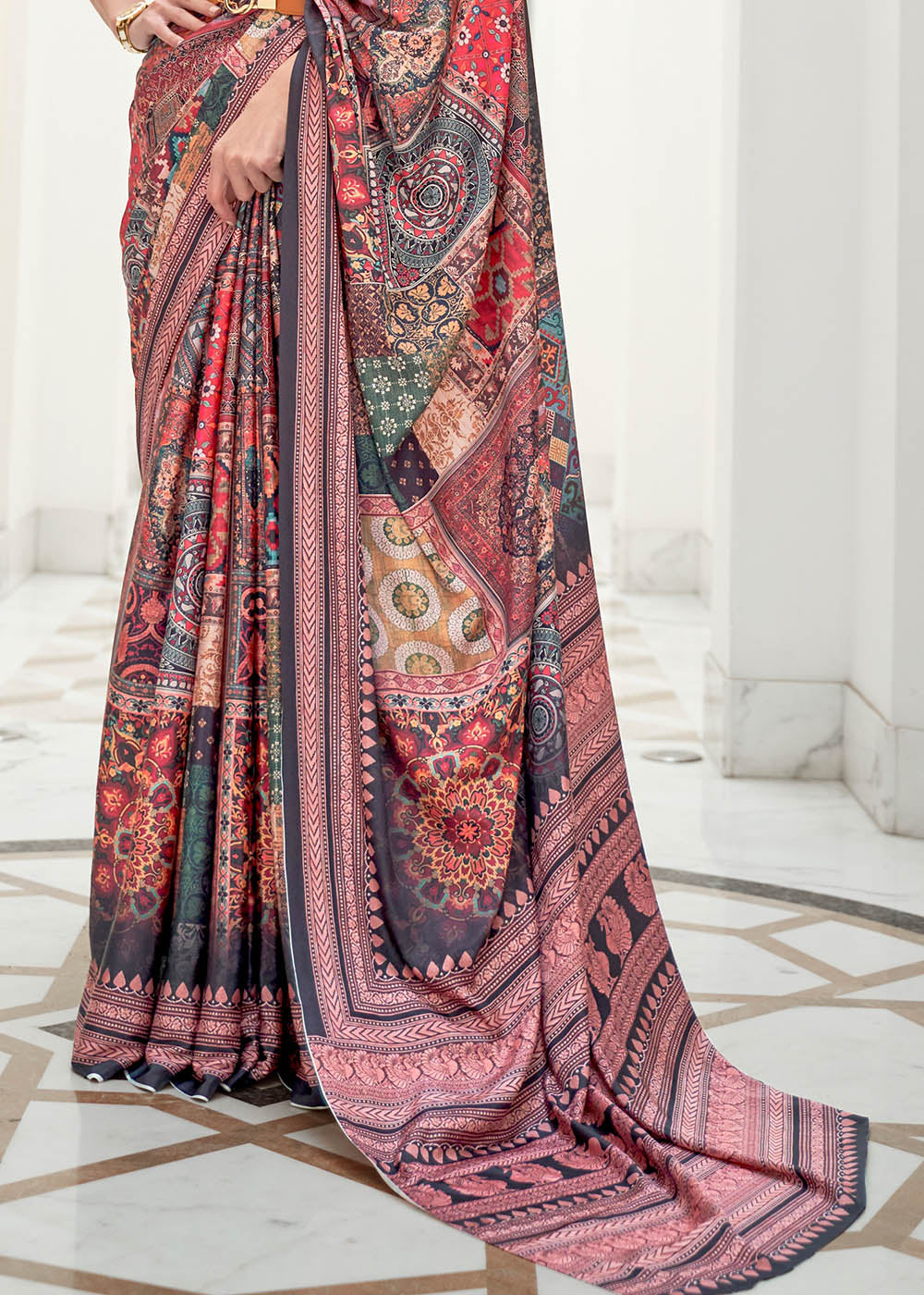 Multi Colour Digital Printed Crepe Silk Saree : Top Pick