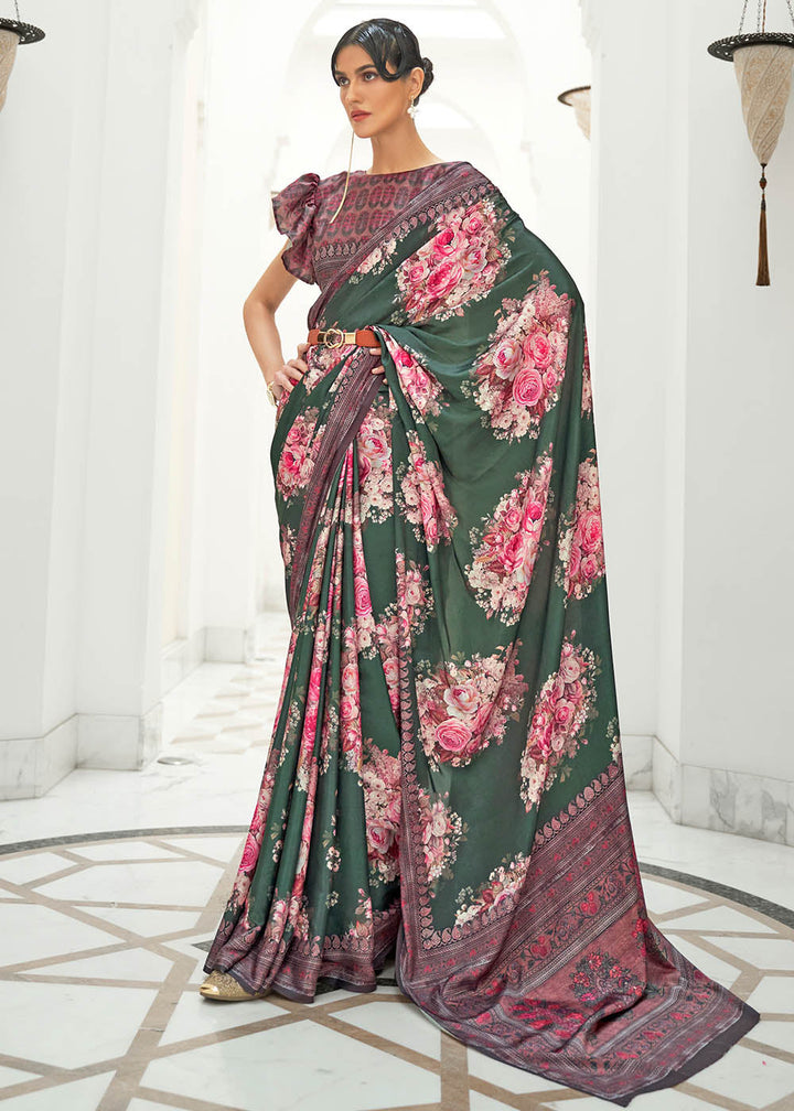 Opal Green Digital Printed Crepe Silk Saree