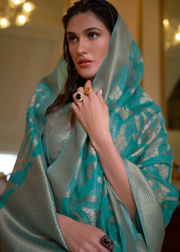 Shades Of Blue Two Tone Organza Silk Saree