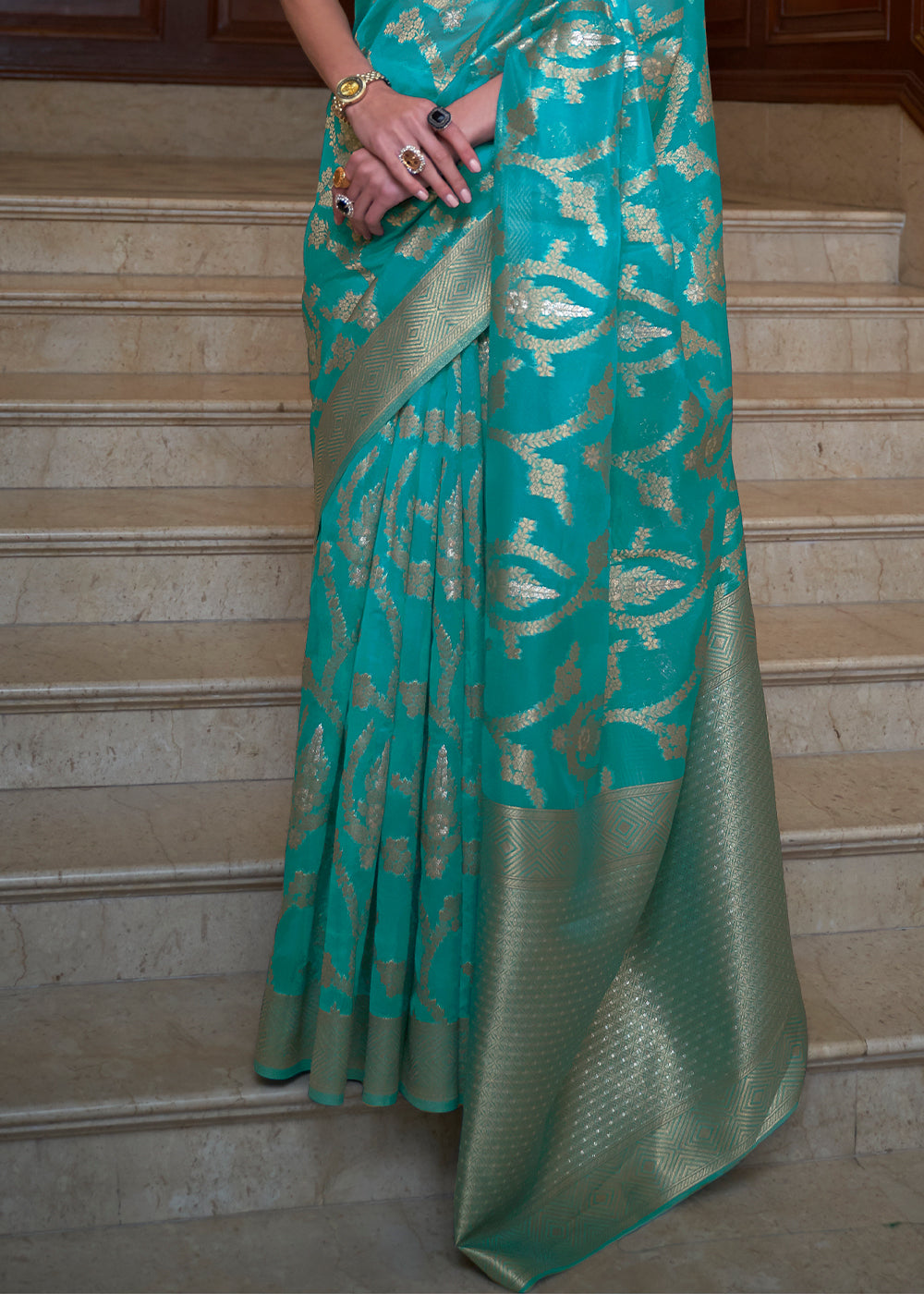 Shades Of Blue Two Tone Organza Silk Saree