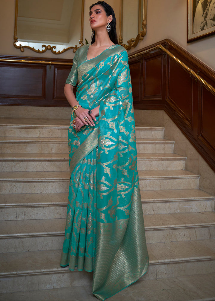 Shades Of Blue Two Tone Organza Silk Saree