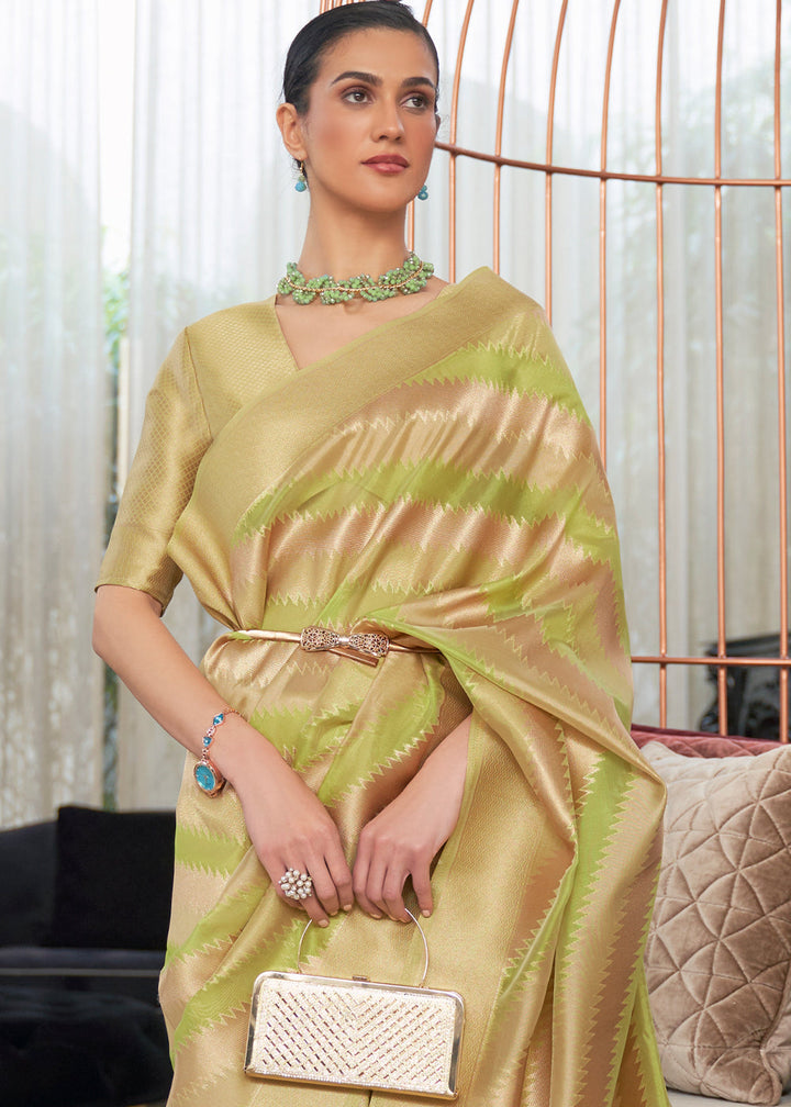 Green & Golden Organza Silk Saree