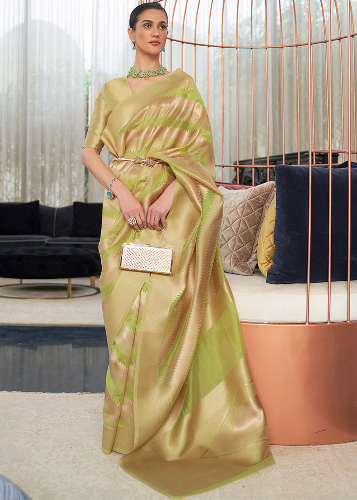 Green & Golden Organza Silk Saree
