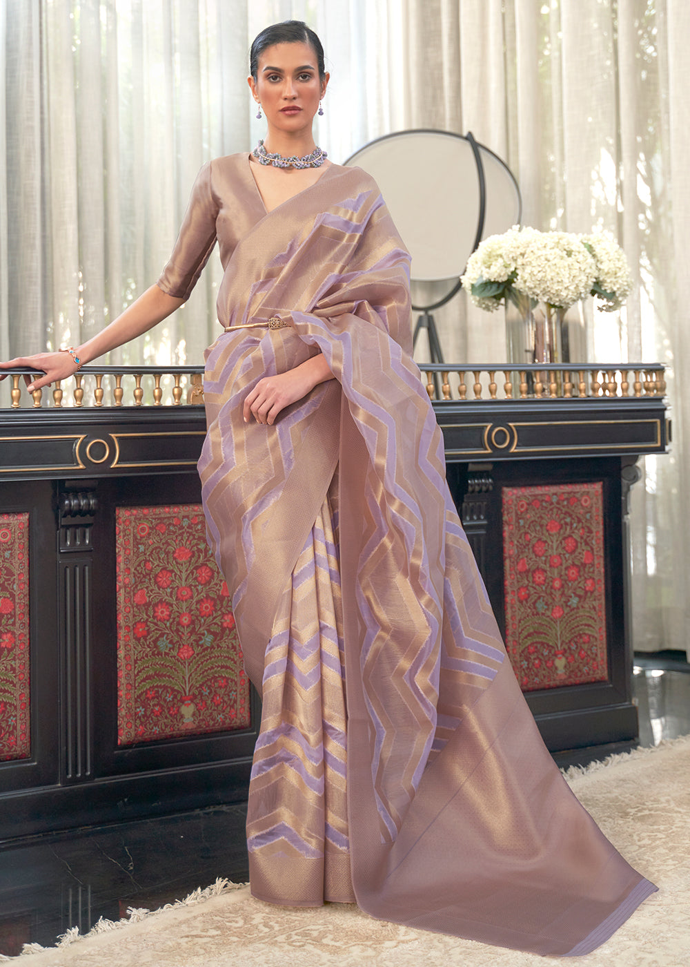 Moderate Purple Organza Silk Saree