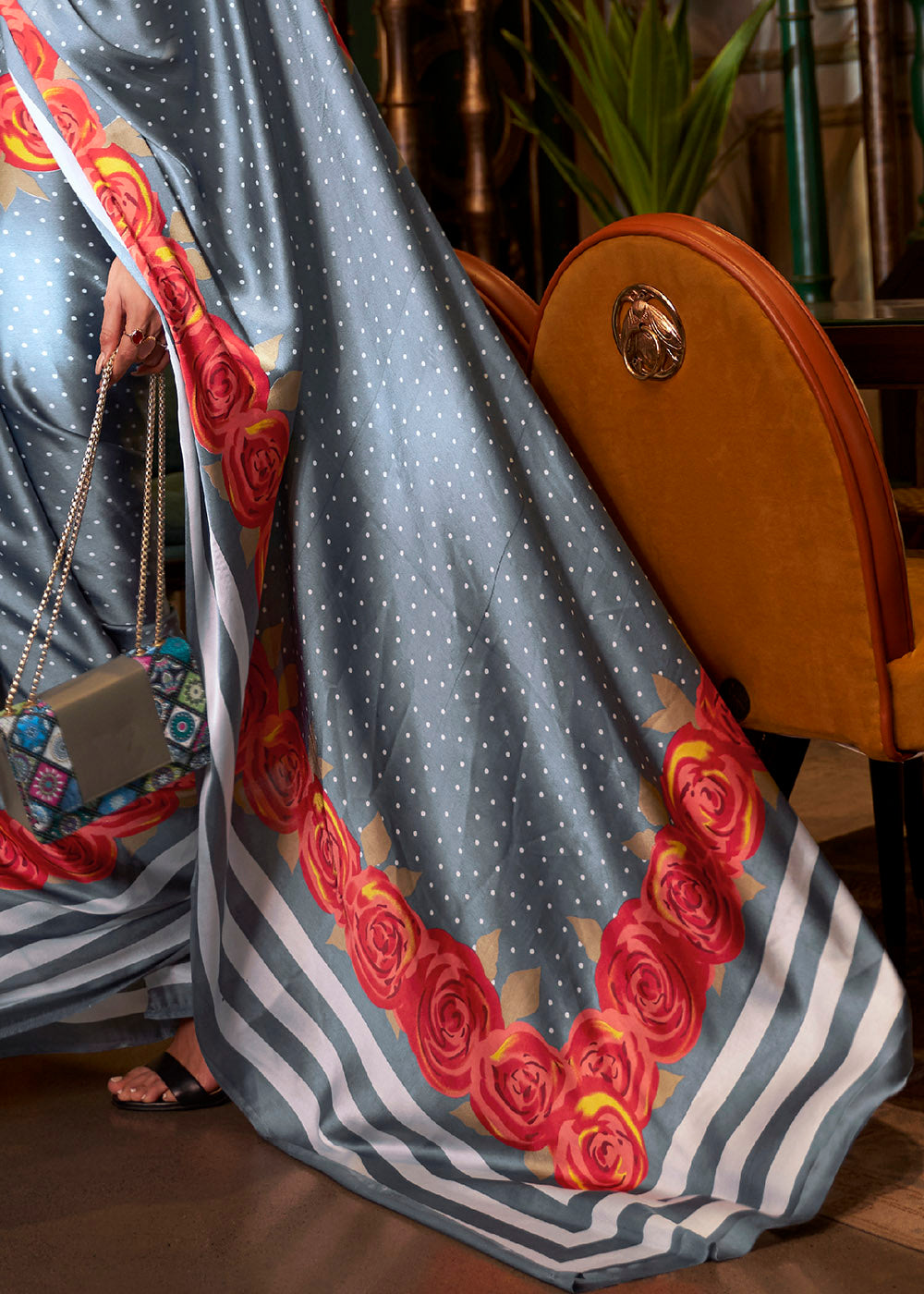 Lead Grey Printed Crepe Silk Saree: Top Pick