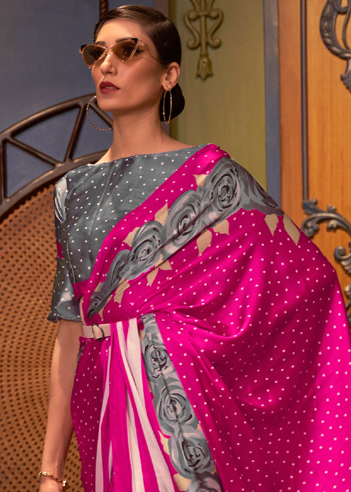 Hot Pink Printed Crepe Silk Saree: Top Pick