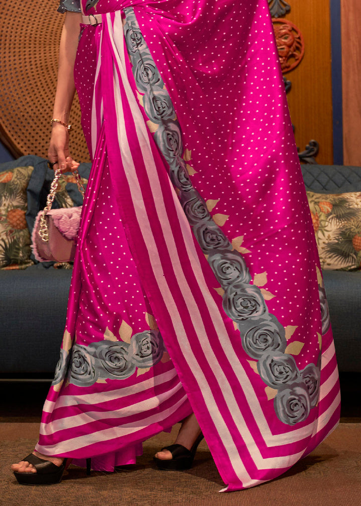 Hot Pink Printed Crepe Silk Saree: Top Pick