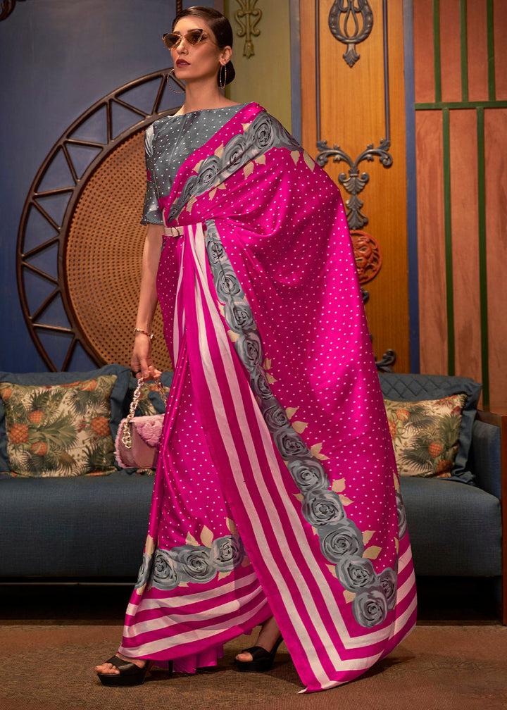 Hot Pink Printed Crepe Silk Saree: Top Pick