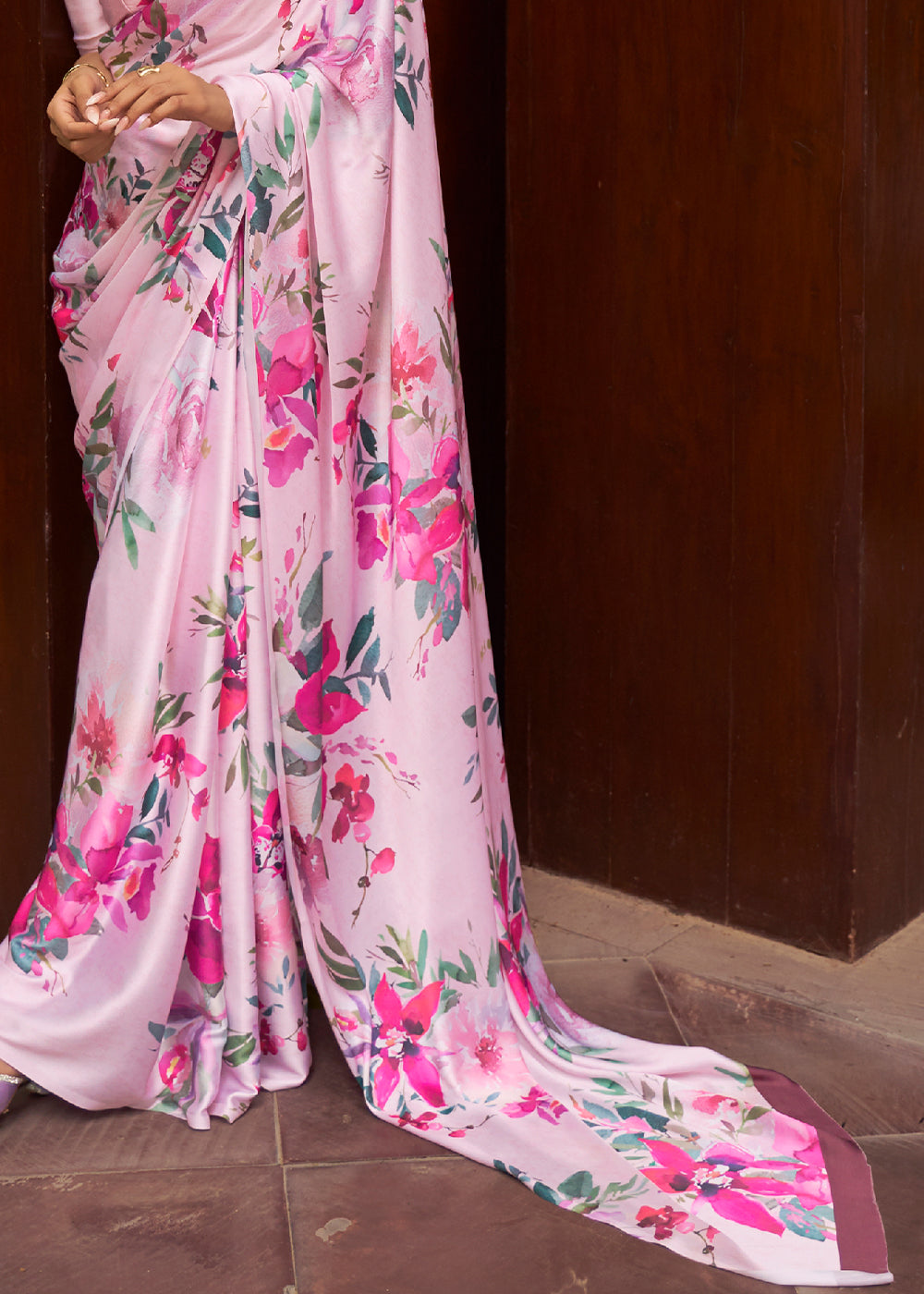 Blush Pink Printed Crepe Silk Saree