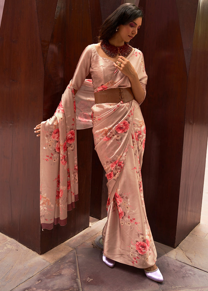 Shades Of Brown Printed Crepe Silk Saree