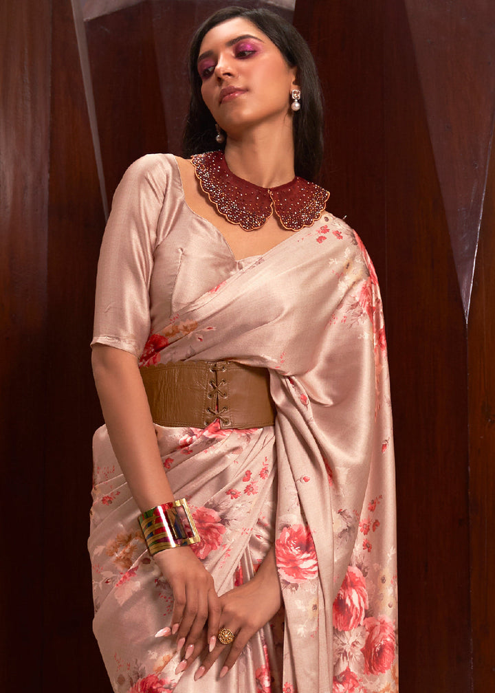 Shades Of Brown Printed Crepe Silk Saree