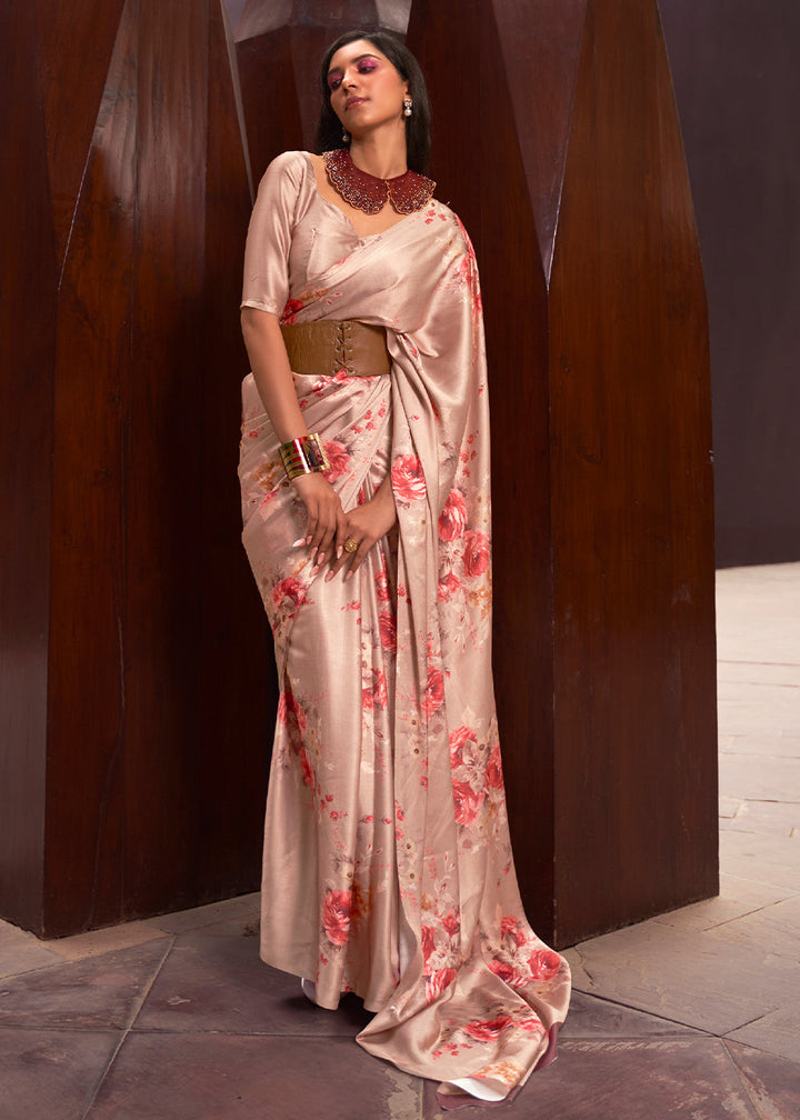 Shades Of Brown Printed Crepe Silk Saree